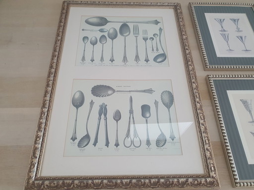 3 Flamant Gold Frames With Cutlery And Glassware Print