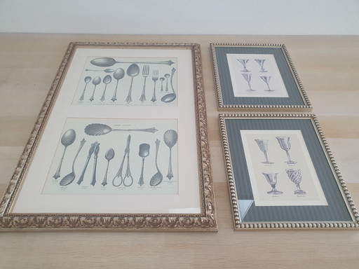 3 Flamant Gold Frames With Cutlery And Glassware Print