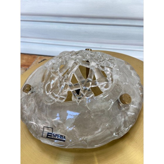 Image 1 of Lampada da soffitto vintage in vetro di Murano e ottone modello "Pompeo" di Angelo Brotto per Esperia, 1980