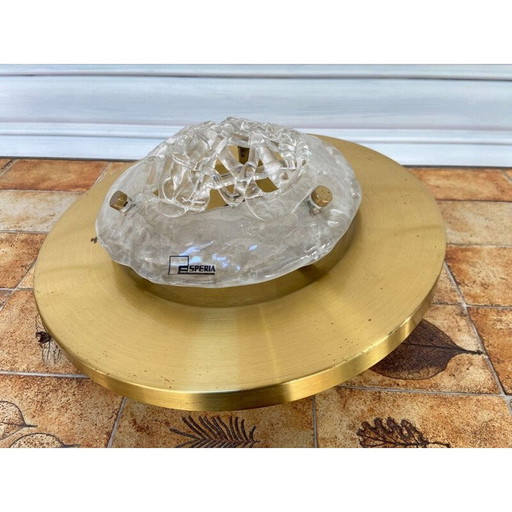 Vintage ceiling lamp in murano glass and brass model "Pompeo" by Angelo Brotto for Esperia, 1980