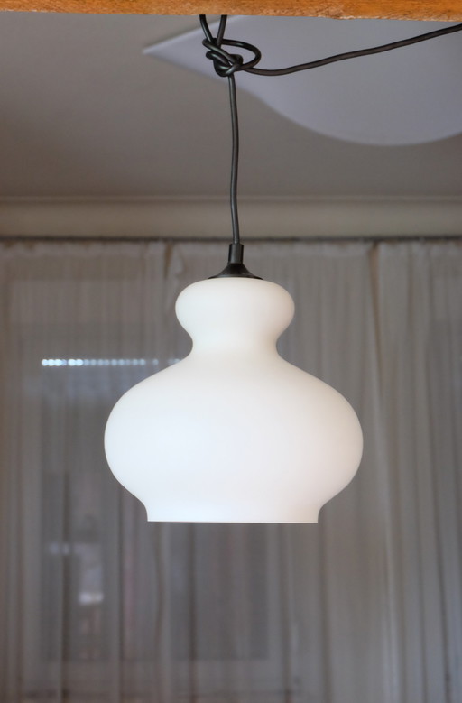 Ceiling lamp pendant light Peill & Putzler flashed glass white 70s