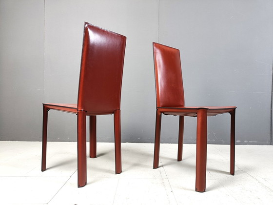 Image 1 of Red Leather Dining Chairs By De Couro Brazil, 1980S - Set Of 4