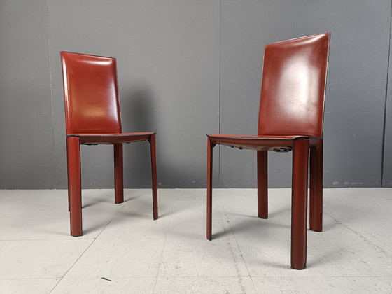 Image 1 of Red Leather Dining Chairs By De Couro Brazil, 1980S - Set Of 4