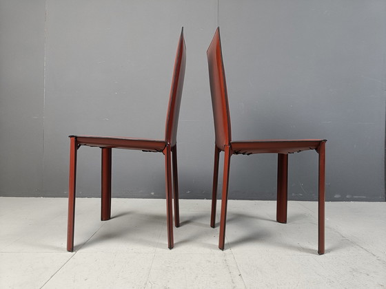 Image 1 of Red Leather Dining Chairs By De Couro Brazil, 1980S - Set Of 4