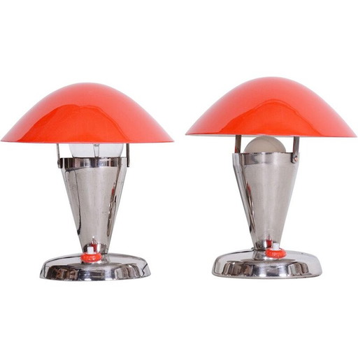 Coppia di lampade da tavolo vintage rosse Napako, anni '30