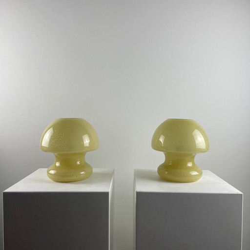 Pair of yellow glass mushroom table lamps by Doria Leuchten, 1970