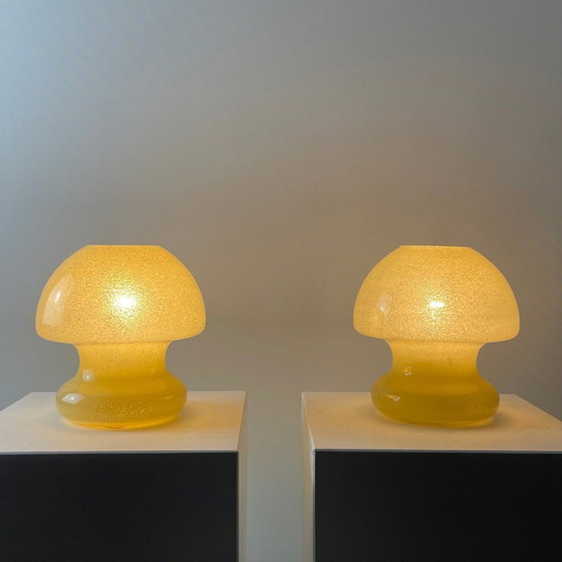 Pair of yellow glass mushroom table lamps by Doria Leuchten, 1970