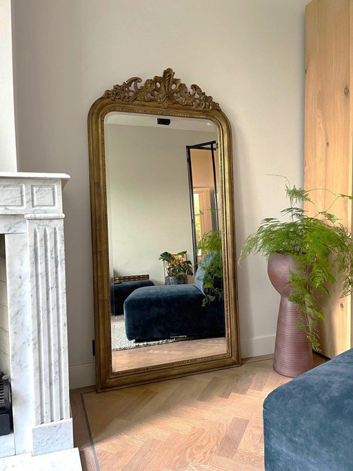 Xxl Crested Mirror Antique Gold