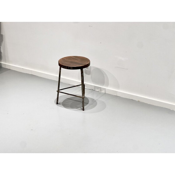Image 1 of Vintage iron and teak stool by Pierre Jeanneret, 1960