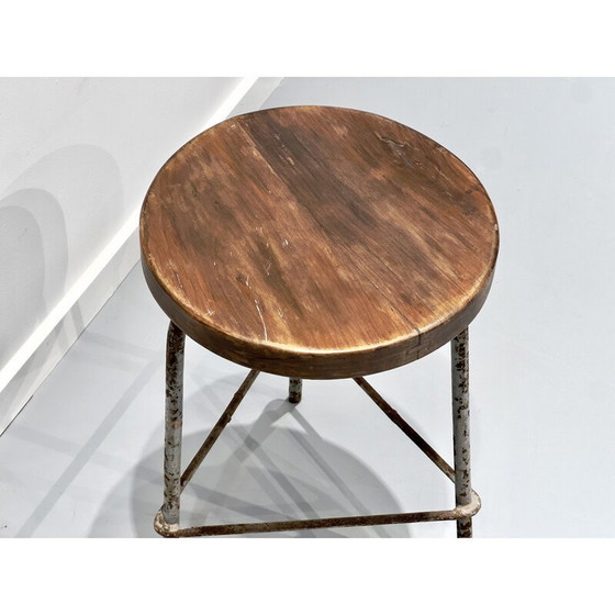 Image 1 of Vintage iron and teak stool by Pierre Jeanneret, 1960