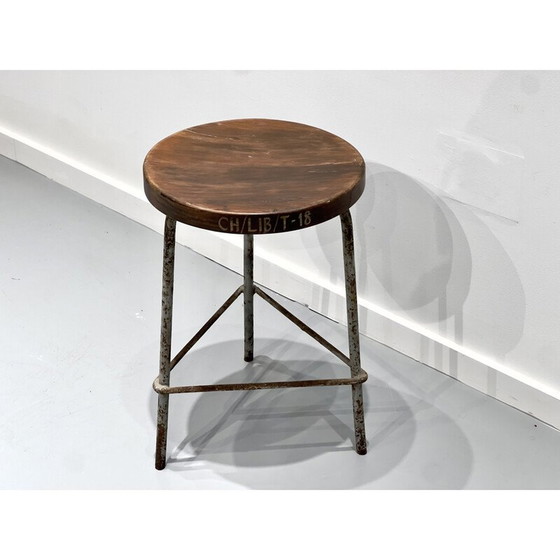 Image 1 of Vintage iron and teak stool by Pierre Jeanneret, 1960