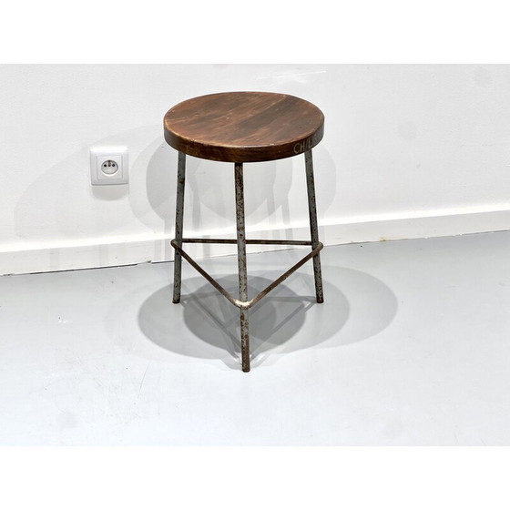 Image 1 of Vintage iron and teak stool by Pierre Jeanneret, 1960