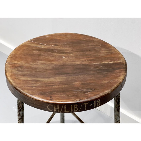 Image 1 of Vintage iron and teak stool by Pierre Jeanneret, 1960