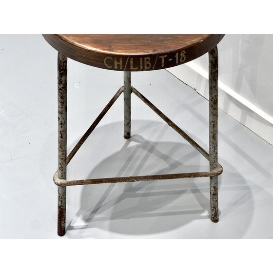 Image 1 of Vintage iron and teak stool by Pierre Jeanneret, 1960