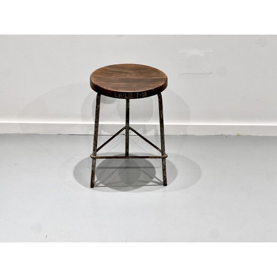 Image 1 of Vintage iron and teak stool by Pierre Jeanneret, 1960