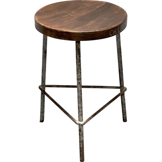 Image 1 of Vintage iron and teak stool by Pierre Jeanneret, 1960