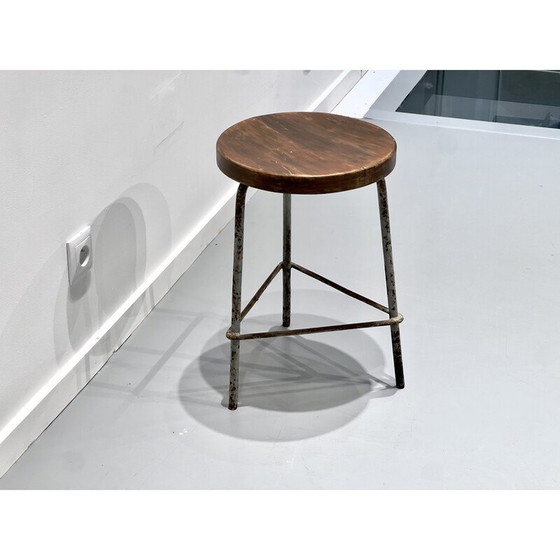 Image 1 of Vintage iron and teak stool by Pierre Jeanneret, 1960