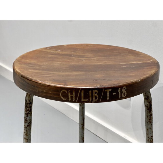Image 1 of Vintage iron and teak stool by Pierre Jeanneret, 1960