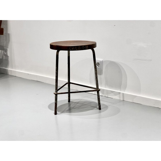 Image 1 of Vintage iron and teak stool by Pierre Jeanneret, 1960