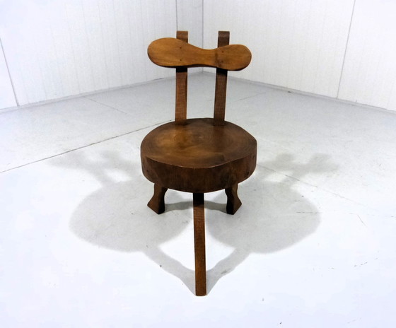 Image 1 of Brutalist oak plant table side table