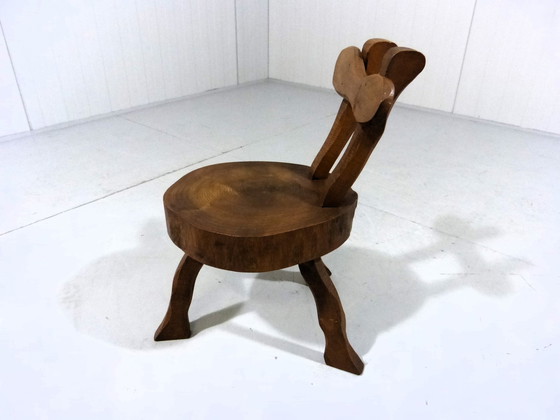 Image 1 of Brutalist oak plant table side table