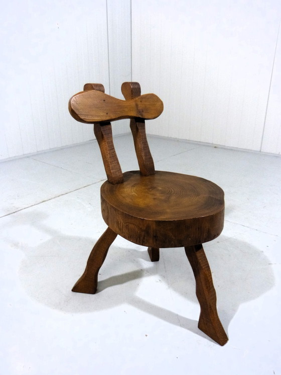 Image 1 of Brutalist oak plant table side table