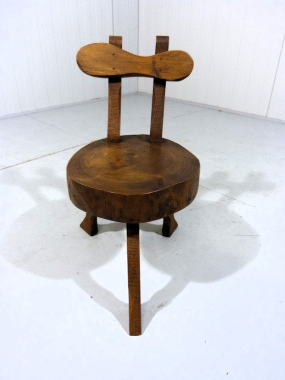 Image 1 of Brutalist oak plant table side table