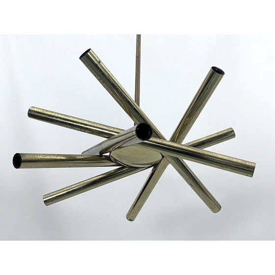 Image 1 of Vintage 12-light brass chandelier by Stilnovo, Italy 1960