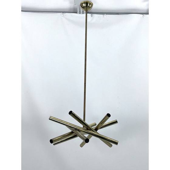 Image 1 of Vintage 12-light brass chandelier by Stilnovo, Italy 1960