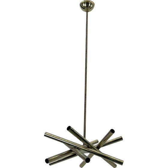Image 1 of Vintage 12-light brass chandelier by Stilnovo, Italy 1960