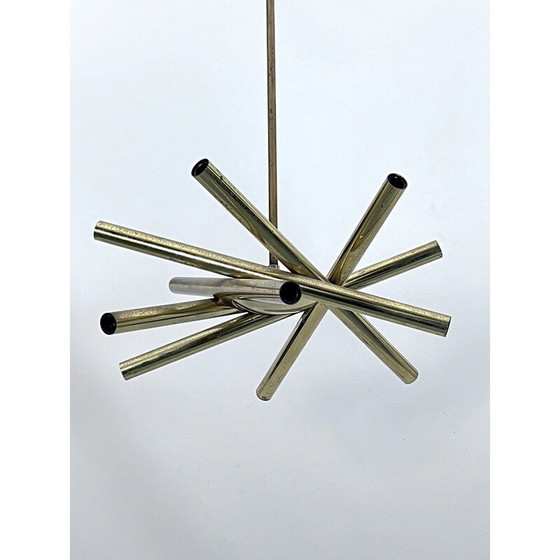 Image 1 of Vintage 12-light brass chandelier by Stilnovo, Italy 1960