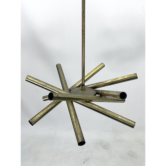 Image 1 of Vintage 12-light brass chandelier by Stilnovo, Italy 1960