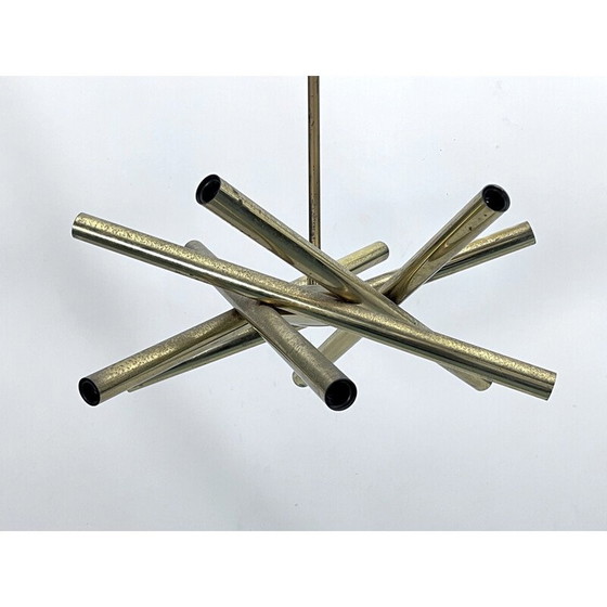 Image 1 of Vintage 12-light brass chandelier by Stilnovo, Italy 1960