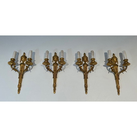 Image 1 of Set of 4 vintage bronze wall lights, France 1940