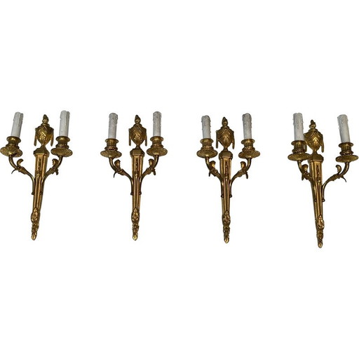 Set of 4 vintage bronze wall lights, France 1940