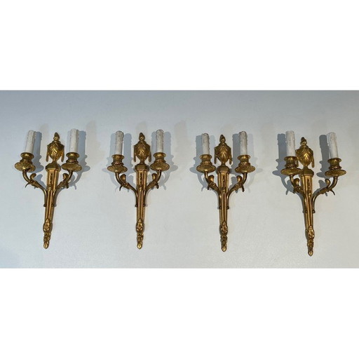 Set of 4 vintage bronze wall lights, France 1940