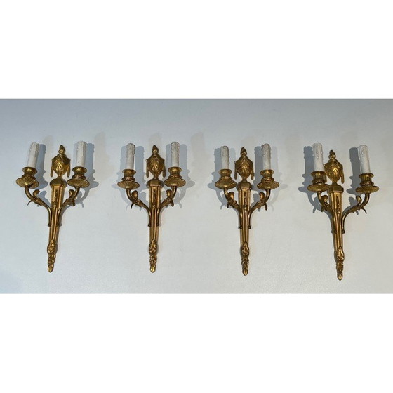 Image 1 of Set of 4 vintage bronze wall lights, France 1940