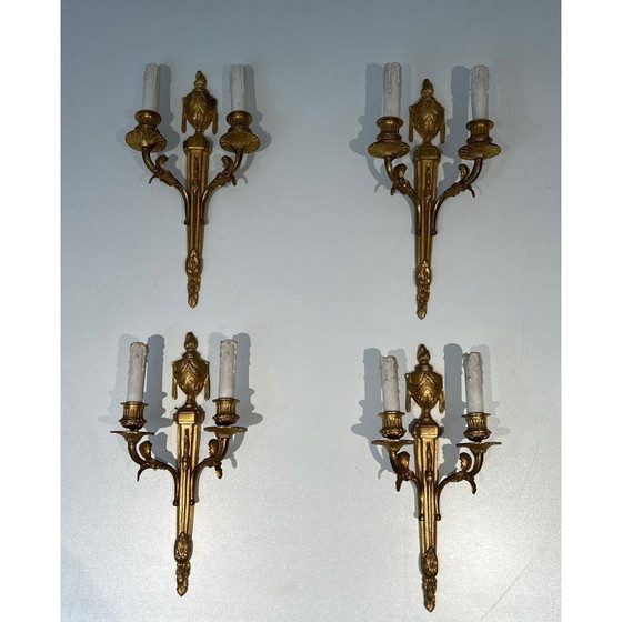 Image 1 of Set of 4 vintage bronze wall lights, France 1940
