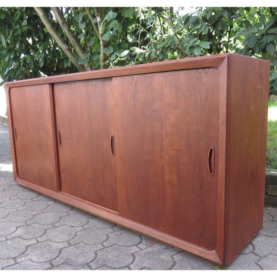 Image 1 of Vintage low sideboard with 3 sliding teak doors, Denmark 1960