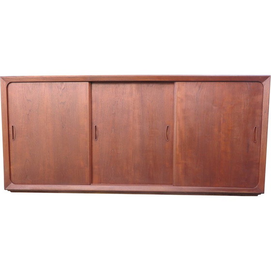 Image 1 of Vintage low sideboard with 3 sliding teak doors, Denmark 1960