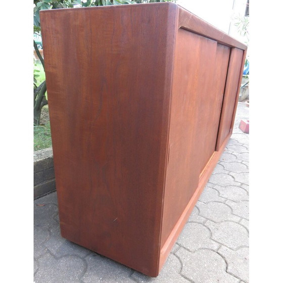 Image 1 of Vintage low sideboard with 3 sliding teak doors, Denmark 1960