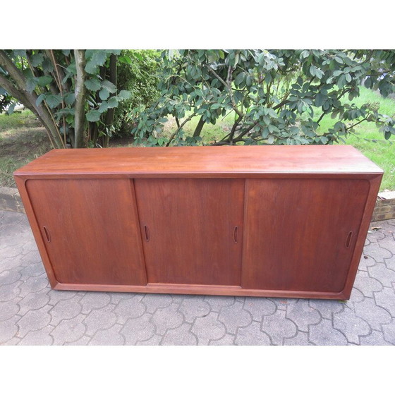 Image 1 of Vintage low sideboard with 3 sliding teak doors, Denmark 1960