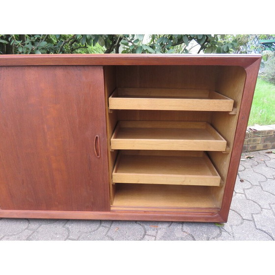 Image 1 of Vintage low sideboard with 3 sliding teak doors, Denmark 1960