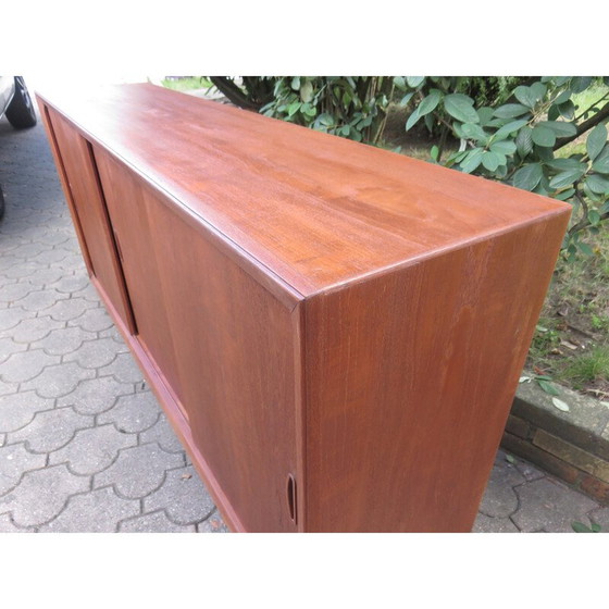 Image 1 of Vintage low sideboard with 3 sliding teak doors, Denmark 1960