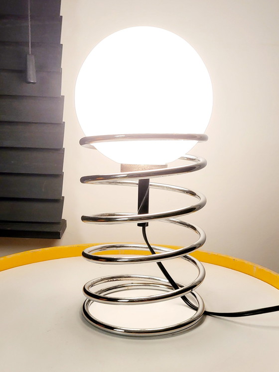 Image 1 of Vintage Spiral Or Spring Lamp, Woja, Chrome And Opaline Bulb, Netherlands, 1970s