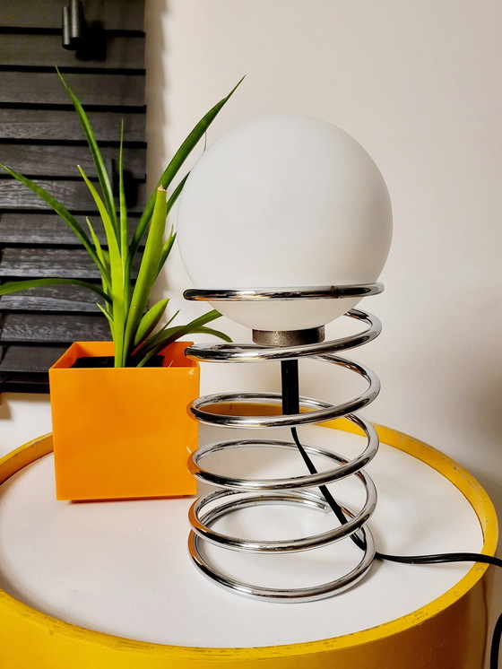 Image 1 of Vintage Spiral Or Spring Lamp, Woja, Chrome And Opaline Bulb, Netherlands, 1970s