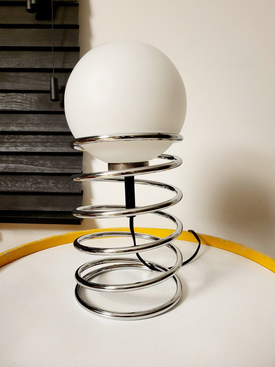 Image 1 of Vintage Spiral Or Spring Lamp, Woja, Chrome And Opaline Bulb, Netherlands, 1970s