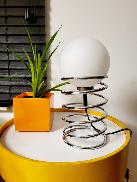 Image 1 of Vintage Spiral Or Spring Lamp, Woja, Chrome And Opaline Bulb, Netherlands, 1970s