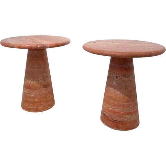 Image 1 of Pair of vintage red travertine side tables, Italy