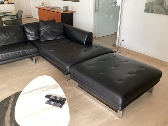 Image 1 of Roche Bobois black leather corner sofa